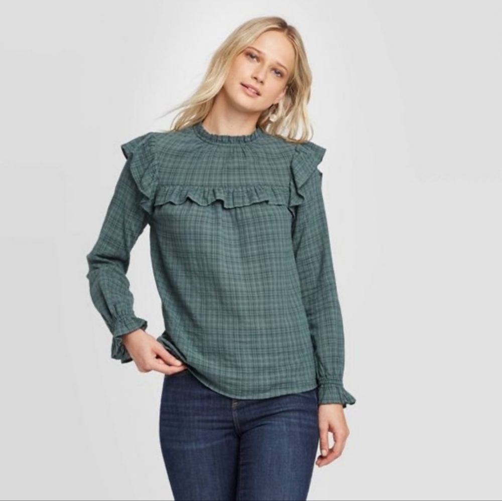 UNIVERSAL THREAD Plaid Ruffle Top - Picture 6 of 8